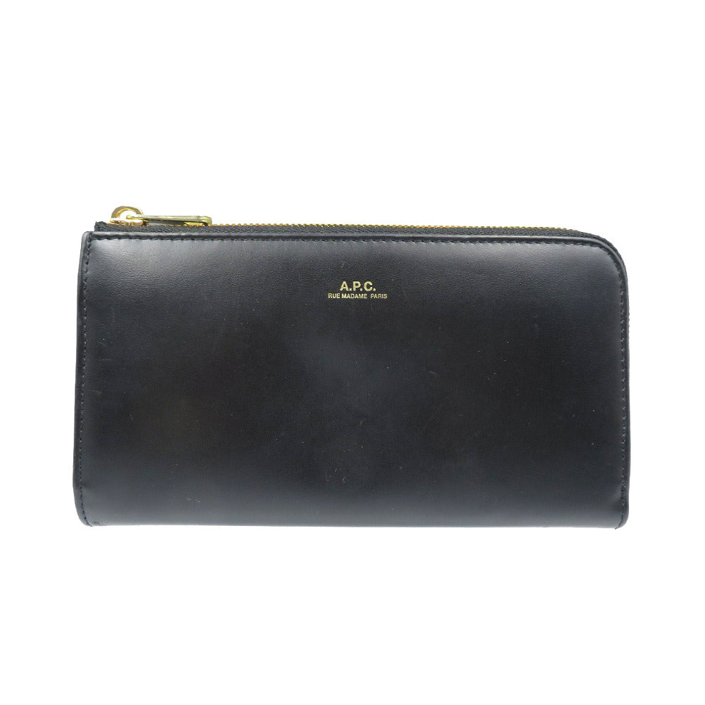 アーペーセー レザー ゴールド金具 ブラック 黒 L字ファスナー 長財布 0054【中古】A.P.C