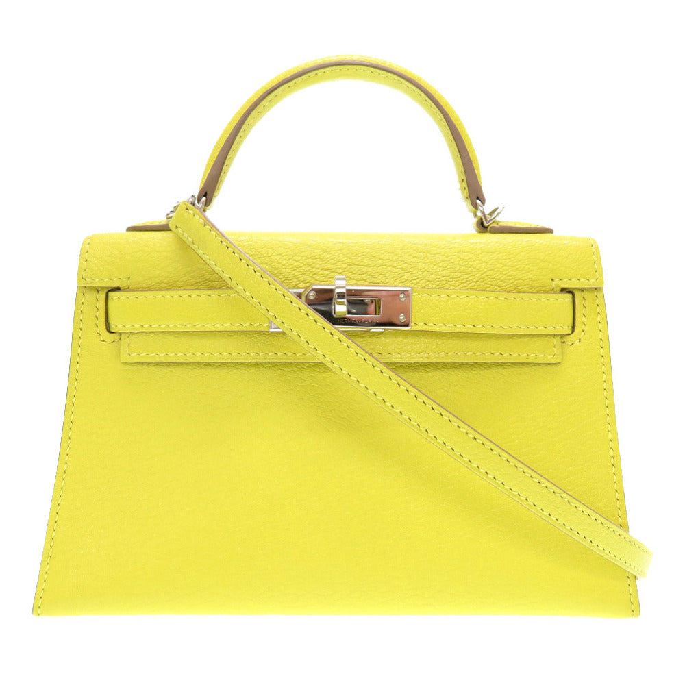 新品同様 エルメス ミニケリードゥ ヴォースイフト ライム シルバー金具 A刻印(2017年製) ハンドバッグ バッグ 黄 0062 【中古】 HERMES ケリードゥ ミニケリー ケリーミニ