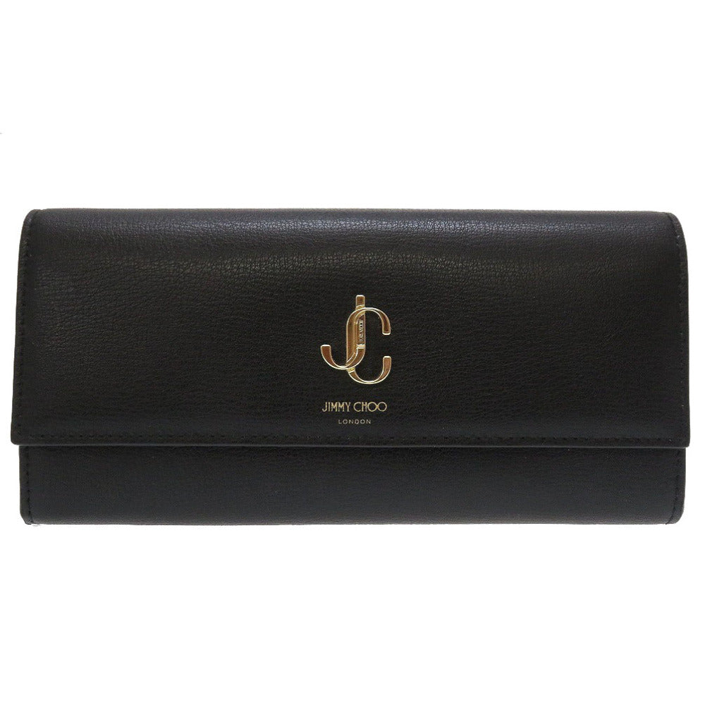 未使用 ジミーチュウ JCロゴ コンチネンタルウォレット レザー ブラック 黒 2つ折り長財布 財布 0076【中古】JIMMY CHOO