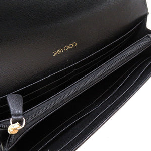 未使用 ジミーチュウ JCロゴ コンチネンタルウォレット レザー ブラック 黒 2つ折り長財布 財布 0076【中古】JIMMY CHOO