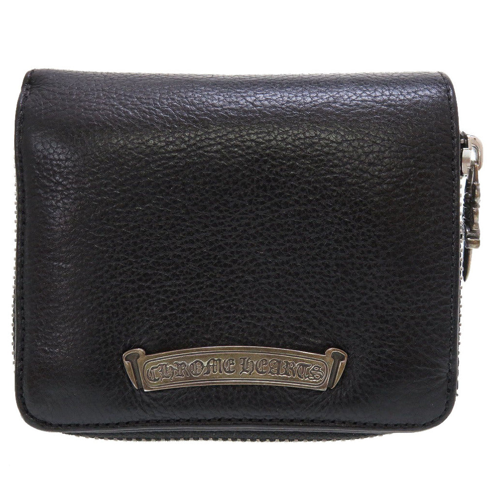 美品 クロムハーツ ビルウォレット スクエアジップ レザー ブラック 黒 シルバー925 2つ折り財布 財布 0082【中古】CHROME HEARTS