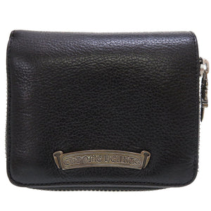 美品 クロムハーツ ビルウォレット スクエアジップ レザー ブラック 黒 シルバー925 2つ折り財布 財布 0082【中古】CHROME HEARTS