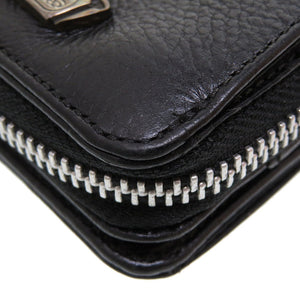 美品 クロムハーツ ビルウォレット スクエアジップ レザー ブラック 黒 シルバー925 2つ折り財布 財布 0082【中古】CHROME HEARTS