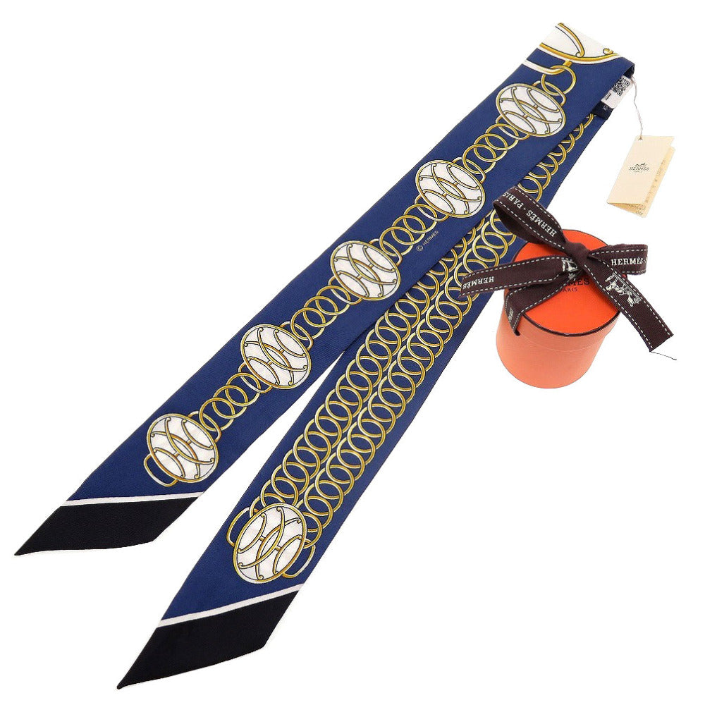 未使用 エルメス ツイリー リフトプロフィール シルク マリン ブラック 黒 スカーフ 0098【中古】HERMES