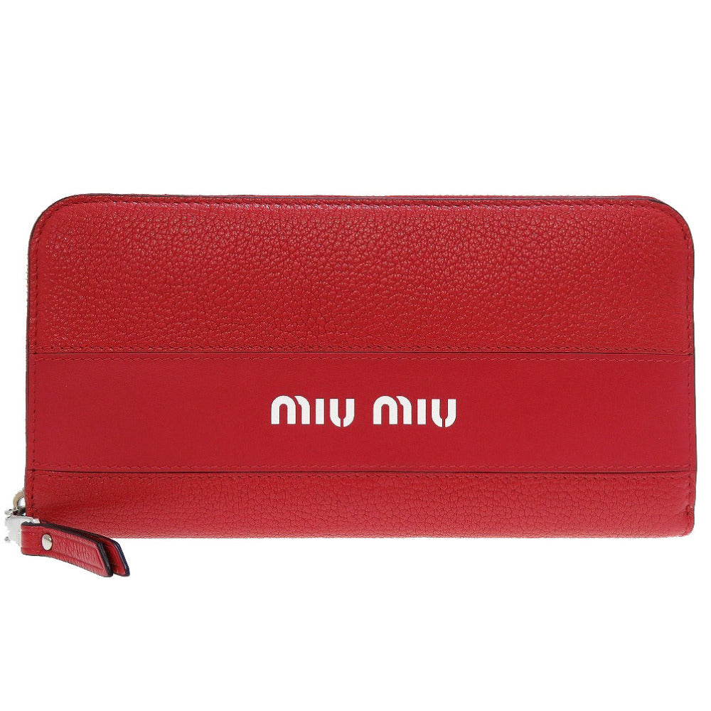新品同様 ミュウミュウ レザー レッド 赤 ラウンドファスナー長財布 財布 0011【中古】MIUMIU