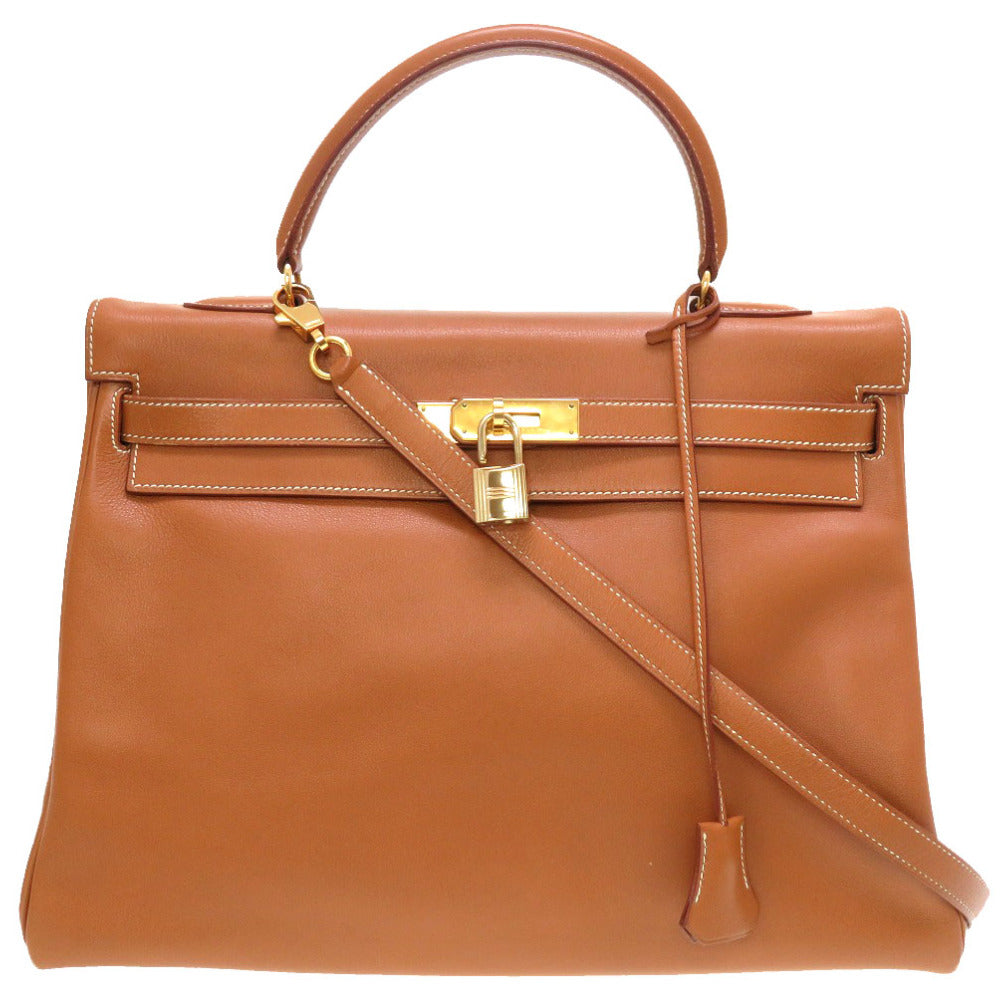エルメス ケリームー35 内縫い ヴォーガリバー ゴールド ゴールド金具 〇Z刻印 ハンドバッグ バッグ 茶 0017 【中古】 HERMES ケリー35