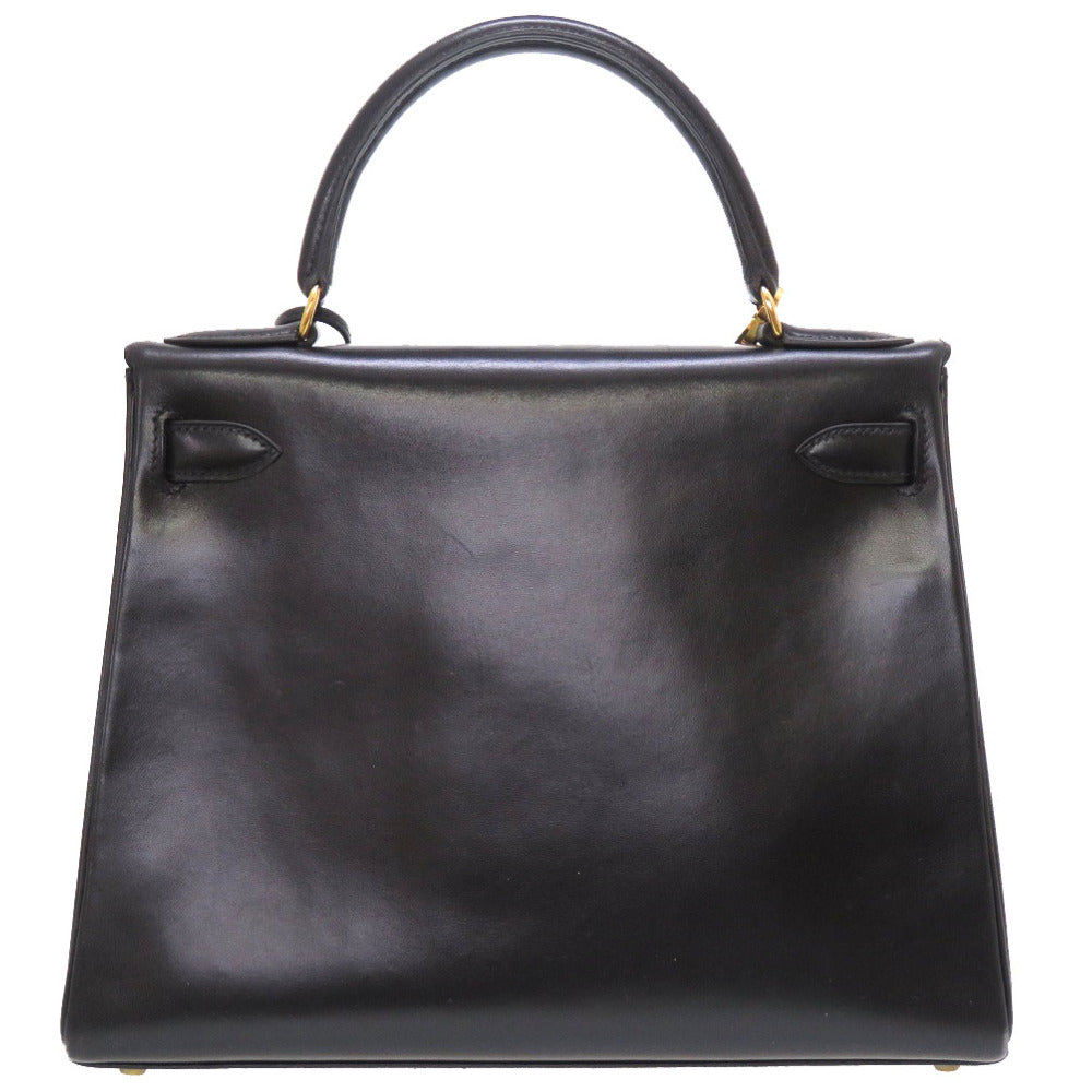 美品 エルメス ケリー28 内縫い ボックスカーフ ブラック ゴールド金具 〇X刻印 ハンドバッグ バッグ 黒 0026 【中古】 HERMES
