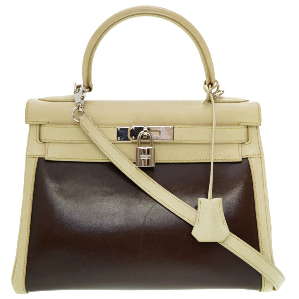 エルメス ケリー28 内縫い バイカラー アマゾニア/ボックスネパール ハンドバッグ □E刻印 0028【中古】HERMES
