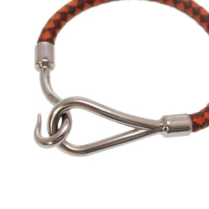 美品 エルメス ジャンボ 編み込み レザー ブラウン オレンジ シルバー 茶 ブレスレット 0059【中古】HERMES