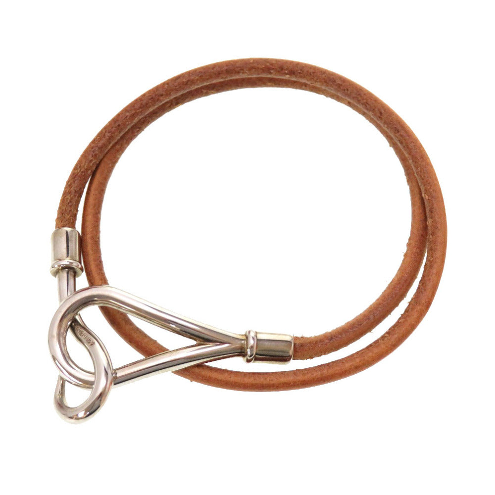 エルメス ジャンボブレス レザー ブラウン シルバー 茶 2連 ブレスレット 0061【中古】HERMES