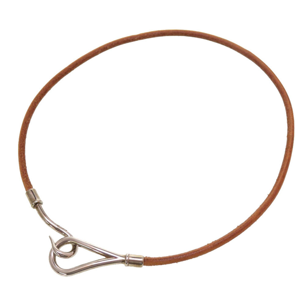 エルメス ジャンボブレス レザー ブラウン シルバー 茶 2連 ブレスレット 0061【中古】HERMES