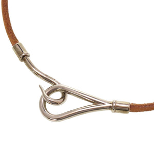 エルメス ジャンボブレス レザー ブラウン シルバー 茶 2連 ブレスレット 0061【中古】HERMES