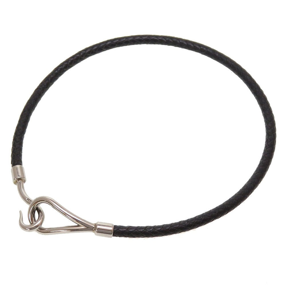 美品 エルメス ジャンボブレス レザー ブラック シルバー 黒 2連 ブレスレット 0062【中古】HERMES