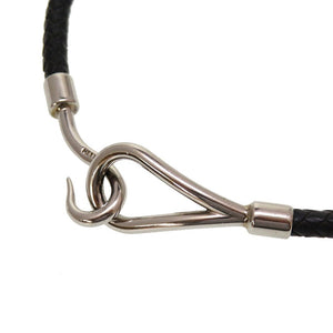 美品 エルメス ジャンボブレス レザー ブラック シルバー 黒 2連 ブレスレット 0062【中古】HERMES