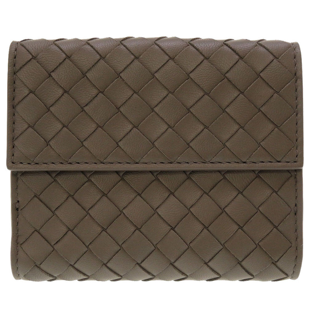 新品同様 ボッテガヴェネタ イントレチャート コンパクトウォレット レザー グレー Wホック財布 財布 0064【中古】BOTTEGA VENETA
