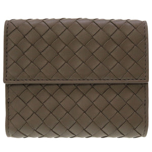新品同様 ボッテガヴェネタ イントレチャート コンパクトウォレット レザー グレー Wホック財布 財布 0064【中古】BOTTEGA VENETA