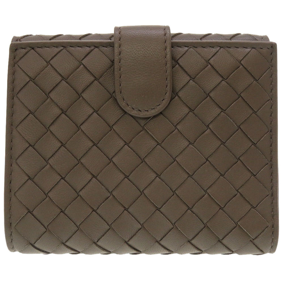 新品同様 ボッテガヴェネタ イントレチャート コンパクトウォレット レザー グレー Wホック財布 財布 0064【中古】BOTTEGA VENETA