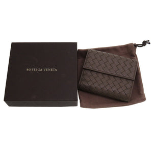 新品同様 ボッテガヴェネタ イントレチャート コンパクトウォレット レザー グレー Wホック財布 財布 0064【中古】BOTTEGA VENETA