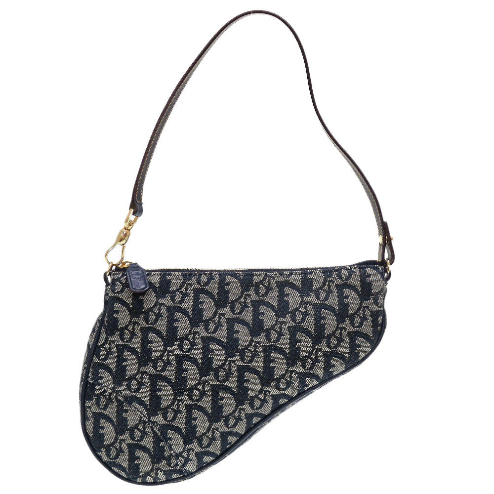 美品 クリスチャンディオール トロッター キャンバス ネイビー グレー 紺 サドルポーチ アクセサリーポーチ バッグ 0066【中古】Christian Dior