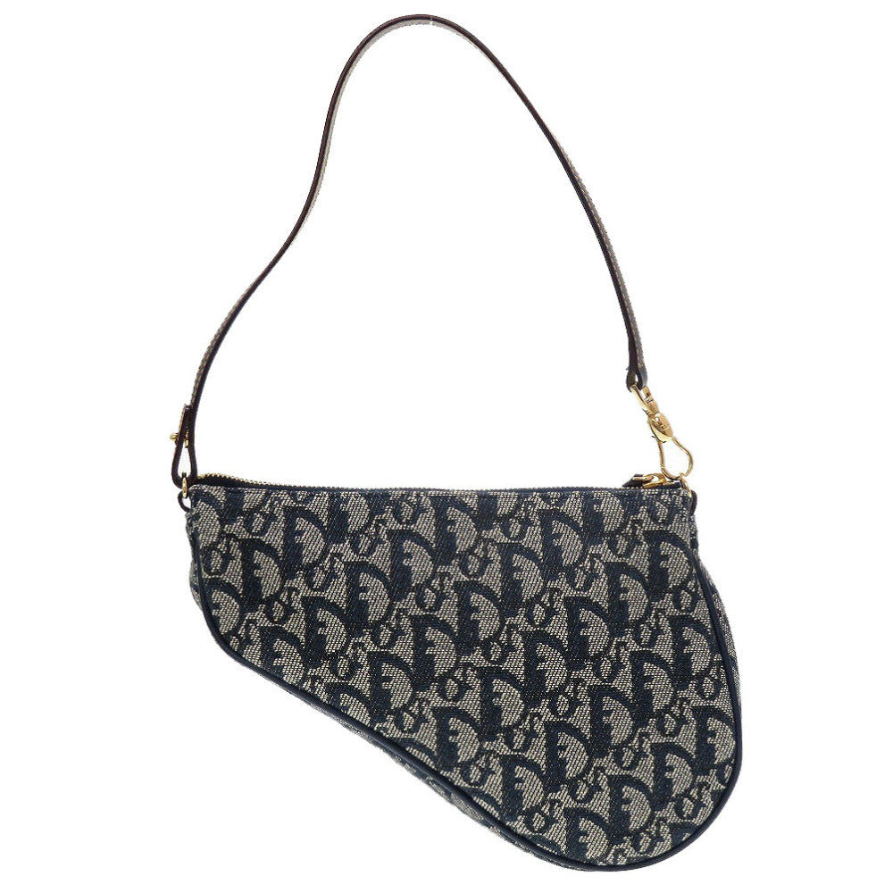 美品 クリスチャンディオール トロッター キャンバス ネイビー グレー 紺 サドルポーチ アクセサリーポーチ バッグ 0066【中古】Christian Dior