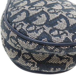 美品 クリスチャンディオール トロッター キャンバス ネイビー グレー 紺 サドルポーチ アクセサリーポーチ バッグ 0066【中古】Christian Dior