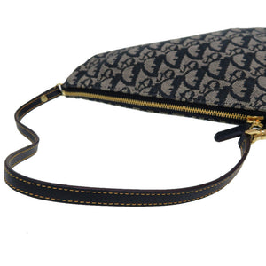 美品 クリスチャンディオール トロッター キャンバス ネイビー グレー 紺 サドルポーチ アクセサリーポーチ バッグ 0066【中古】Christian Dior