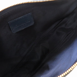 美品 クリスチャンディオール トロッター キャンバス ネイビー グレー 紺 サドルポーチ アクセサリーポーチ バッグ 0066【中古】Christian Dior