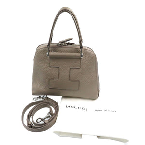 イアクッチ レザー  シルバー金具 グレージュ 2WAY ハンドバッグ ショルダーバッグ 0076【中古】IACUCCI