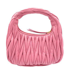 未使用 ミュウミュウ ミュウ ワンダー マトラッセ ホーボー 5BC125 羊革 金具ゴールド ピンク ハンドバッグ ショルダーバッグ 0077【中古】Miu Miu