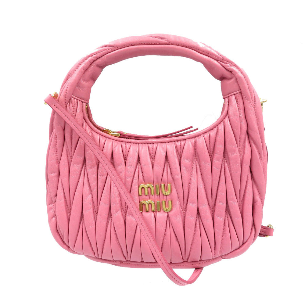 未使用 ミュウミュウ ミュウ ワンダー マトラッセ ホーボー 5BC125 羊革 金具ゴールド ピンク ハンドバッグ ショルダーバッグ 0077【中古】Miu Miu