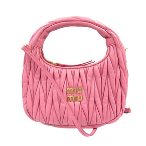 未使用 ミュウミュウ ミュウ ワンダー マトラッセ ホーボー 5BC125 羊革 金具ゴールド ピンク ハンドバッグ ショルダーバッグ 0077【中古】Miu Miu