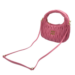 未使用 ミュウミュウ ミュウ ワンダー マトラッセ ホーボー 5BC125 羊革 金具ゴールド ピンク ハンドバッグ ショルダーバッグ 0077【中古】Miu Miu