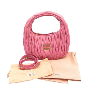 未使用 ミュウミュウ ミュウ ワンダー マトラッセ ホーボー 5BC125 羊革 金具ゴールド ピンク ハンドバッグ ショルダーバッグ 0077【中古】Miu Miu