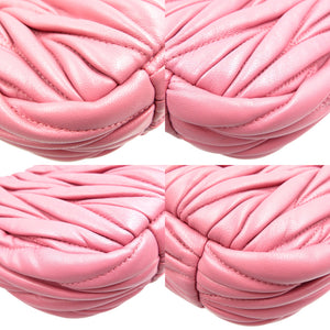 未使用 ミュウミュウ ミュウ ワンダー マトラッセ ホーボー 5BC125 羊革 金具ゴールド ピンク ハンドバッグ ショルダーバッグ 0077【中古】Miu Miu