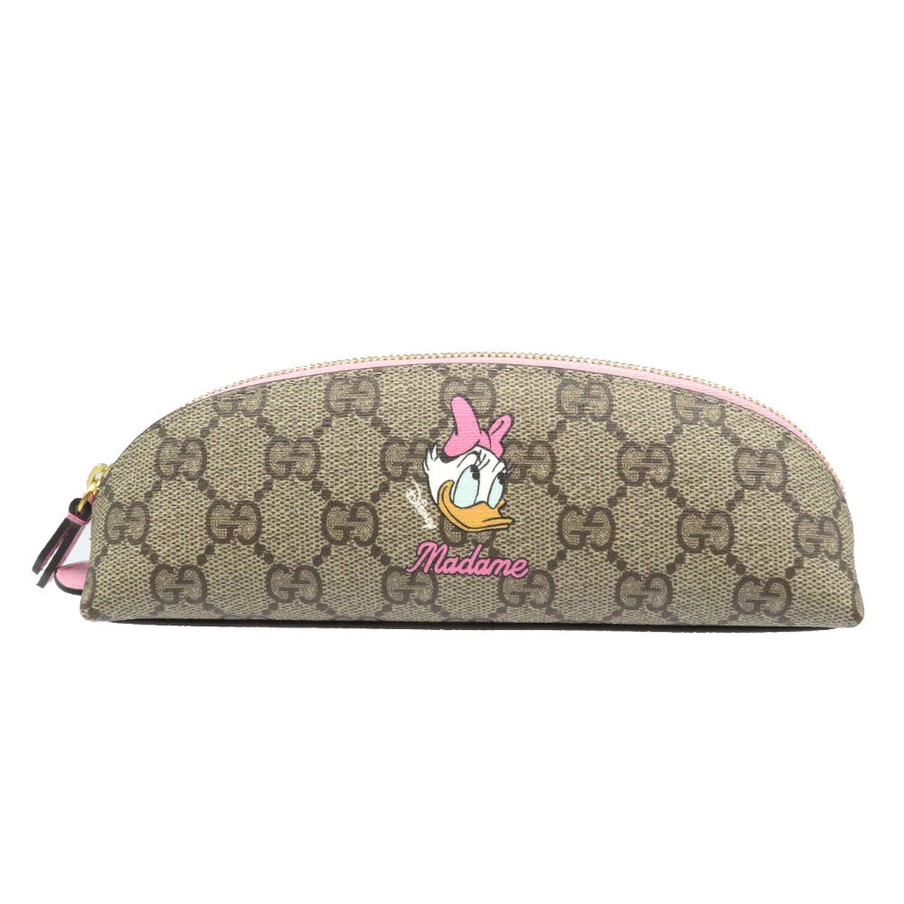 未使用 グッチ ディズニー デイジーダック GGスプリーム ゴールド金具 ベージュ ピンク ペンケース 0079【中古】GUCCI