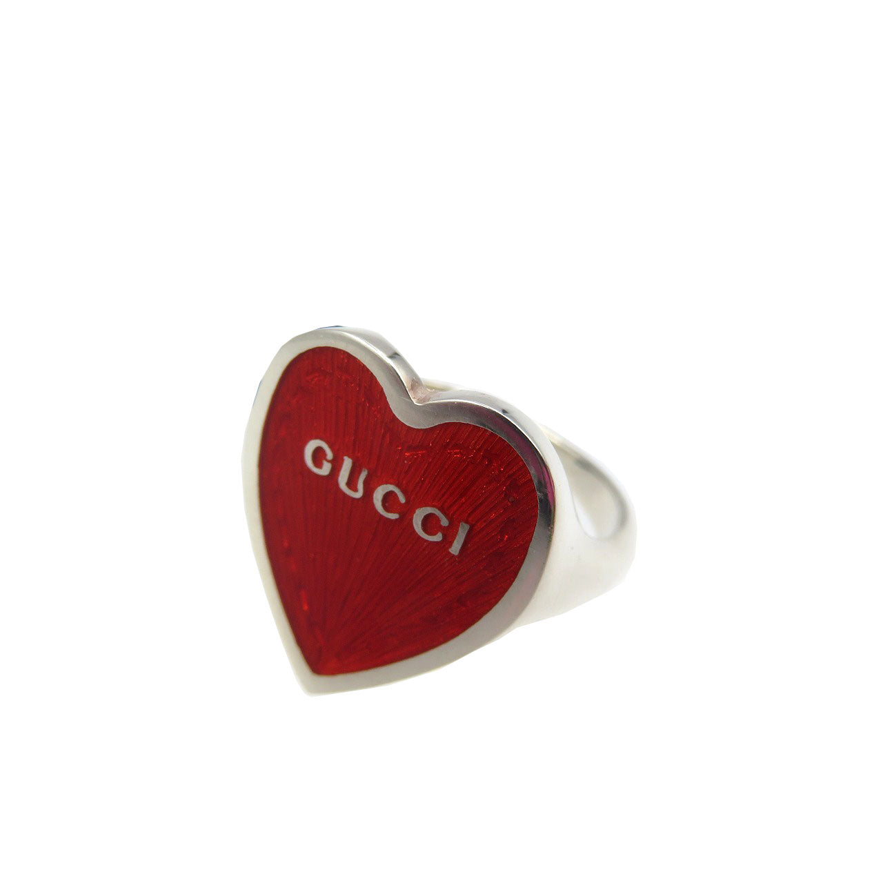新品同様 グッチ ハート ロゴ シルバー925 11号 シルバー レッド 指輪 リング 0080【中古】GUCCI