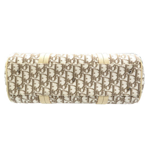 クリスチャンディオール トロッター フラワー刺繍 キャンバス レザー ベージュ 金具シルバー 0081 【中古】Christian Dior