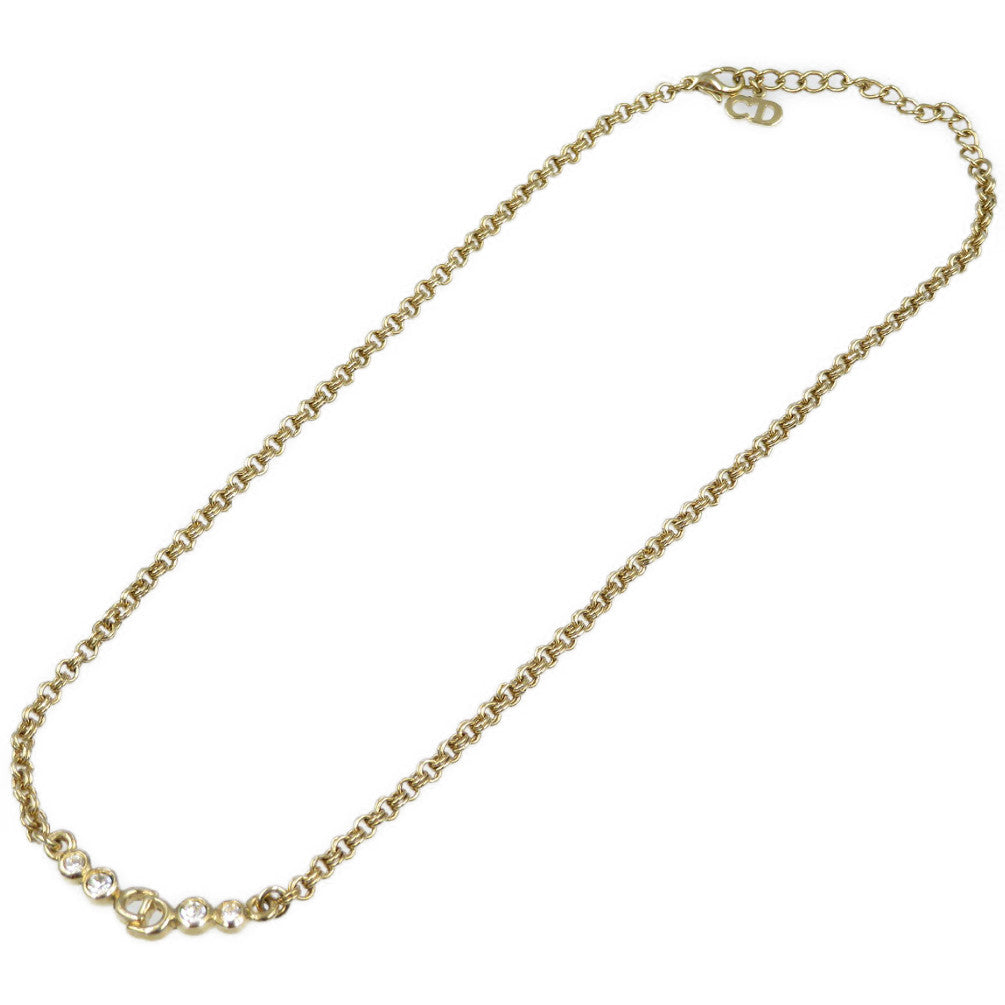 美品 クリスチャンディオール ヴィンテージ メタル ラインストーン ゴールド ネックレス 0082【中古】Christian Dior