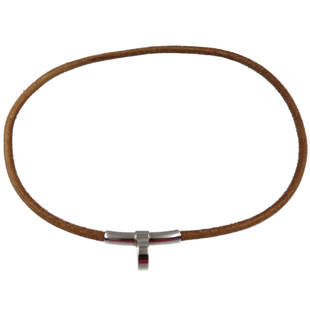 エルメス キテ レザー メタル ブラウン シルバー チョーカー ２連ブレスレット 0086【中古】HERMES