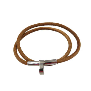 エルメス キテ レザー メタル ブラウン シルバー チョーカー ２連ブレスレット 0086【中古】HERMES