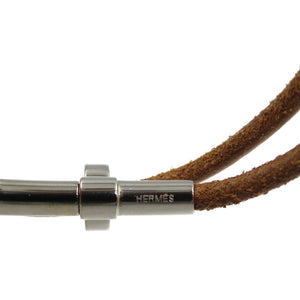 エルメス キテ レザー メタル ブラウン シルバー チョーカー ２連ブレスレット 0086【中古】HERMES