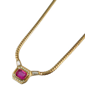 美品 クリスチャンディオール ヴィンテージ メタル ラインストーン ゴールド ピンク ネックレス チョーカー 0087【中古】Christian Dior