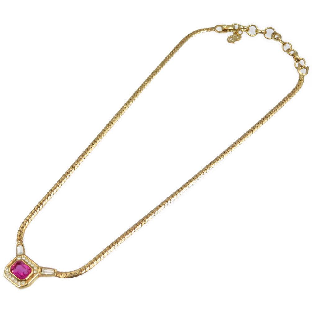 美品 クリスチャンディオール ヴィンテージ メタル ラインストーン ゴールド ピンク ネックレス チョーカー 0087【中古】Christian Dior