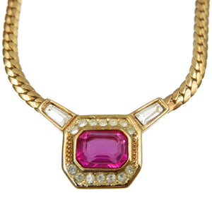 美品 クリスチャンディオール ヴィンテージ メタル ラインストーン ゴールド ピンク ネックレス チョーカー 0087【中古】Christian Dior