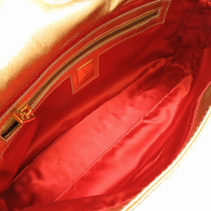 フェンディ マンマバケット レザー ストーン ゴールド ハンドバッグ バッグ 金色 0093 【中古】 FENDI