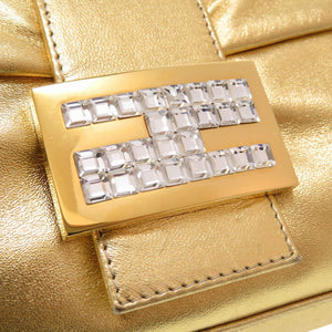 フェンディ マンマバケット レザー ストーン ゴールド ハンドバッグ バッグ 金色 0093 【中古】 FENDI