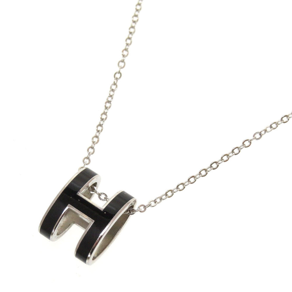 エルメス ポップアッシュ Hロゴ メタル ブラック シルバー 黒 ネックレス 0096【中古】HERMES