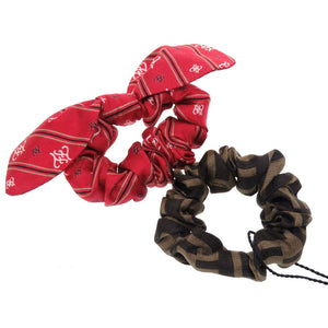 新品同様 フェンディ ズッカ柄 2点セット シルク ブラウン レッド 茶 赤 シュシュ ヘアゴム ヘアバンド 0119【中古】FENDI