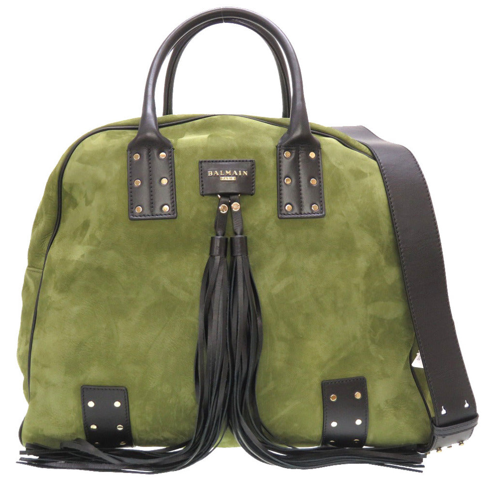 新品同様 バルマン スエード カーキ ブラック W7HA211Z004 トートバッグ バッグ 緑 黒 0130 【中古】 BALMAIN メンズ