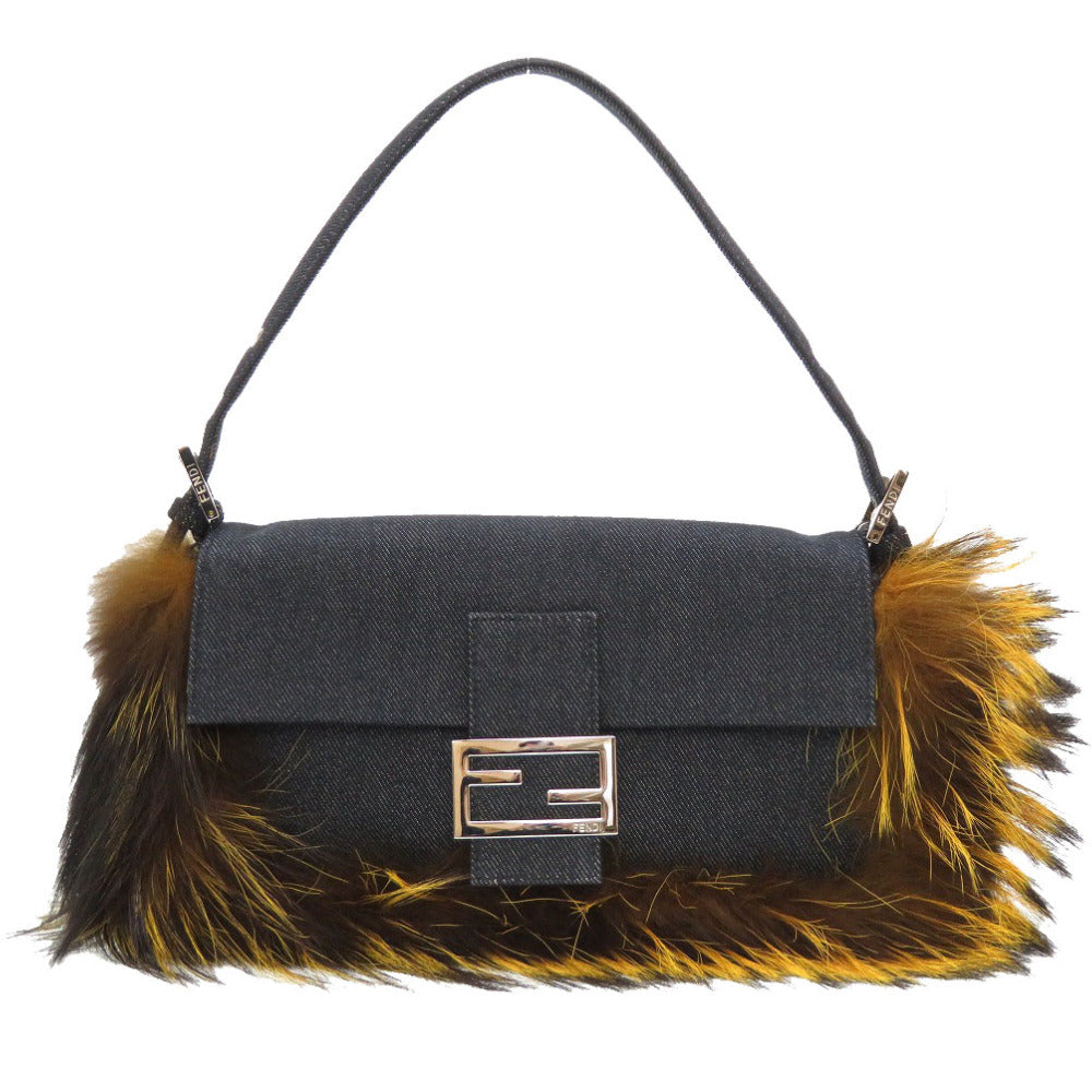 新品同様 フェンディ マンマバケット デニム フォックスファー ネイビー ハンドバッグ バッグ 紺 0131 【中古】 FENDI